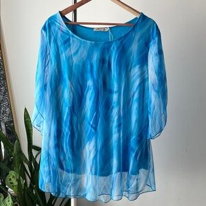 Vibrant Blue Sheer Women's Blouse 2XL